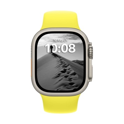 Relógio inteligente com bracelete amarela e mostrador digital