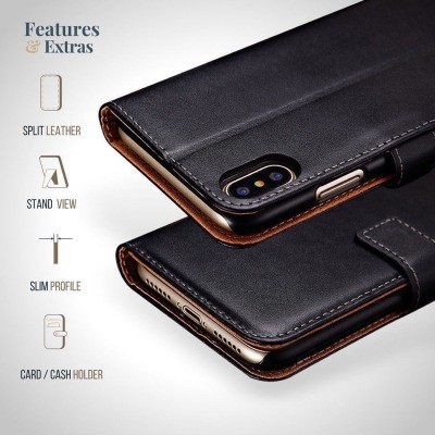 iPhone XR Capa Carteira Flip em Pele Genuína iPhone XR Capa Carteira Flip em Pele Genuína