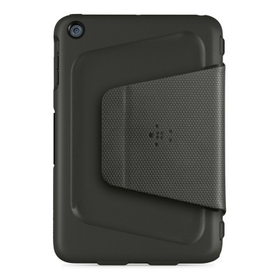 Capa protetora preta para tablet com aba texturizada e logótipo