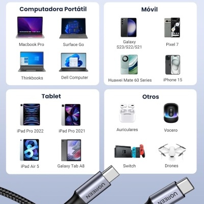 Cabo Nylon UGREEN 100W USB-C (1 m)