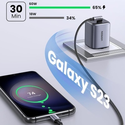 Cabo Nylon UGREEN 90º Angled 60W USB-C (1 m)