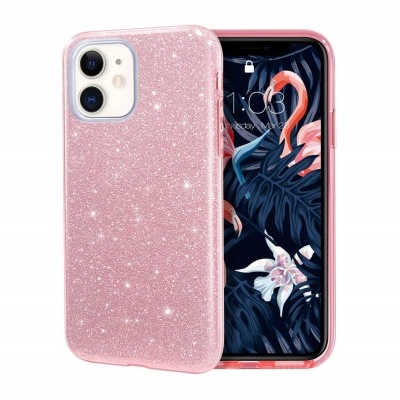 Capa para smartphone transparente rosa com brilho e fundo de ecrã floral