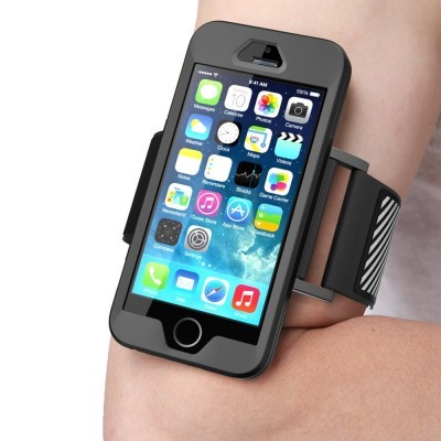 Suporte de braço preto para smartphone com ajuste em velcro