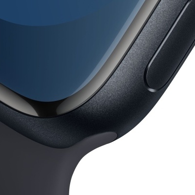 Relógio inteligente com ecrã azul e botão lateral preto