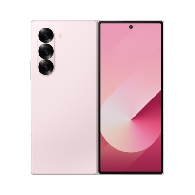 Smartphone cor-de-rosa com três câmeras traseiras e ecrã grande frontal