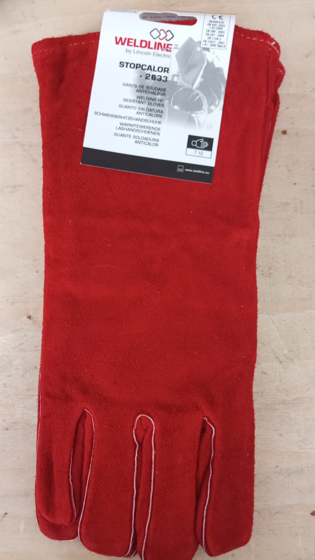 LINCOLN Luva Vermelha de Soldador Acolchoada 2633 para MIG MAG e ELETRODO