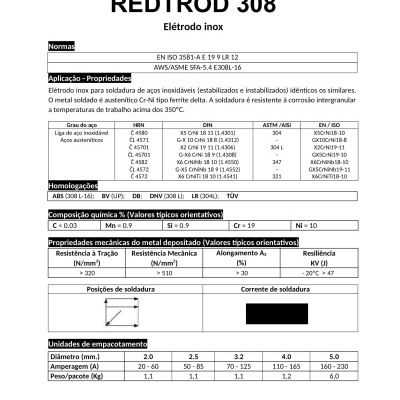 Eletrodo Aço Inox  REDSTAR 308L