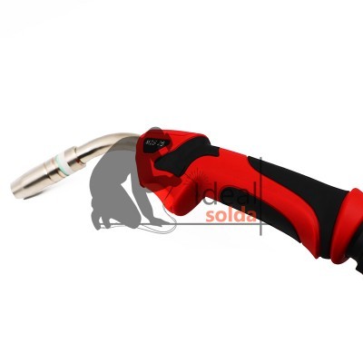 Tocha de soldadura vermelha e preta com bocal metálico