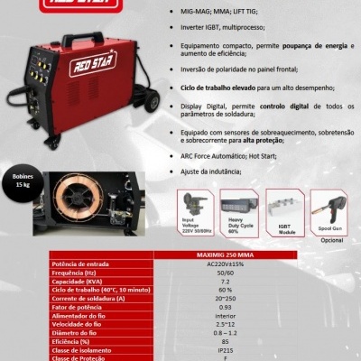RedStar MAXIMIG 250 - Multiprocessos MIG - MMA - TIG