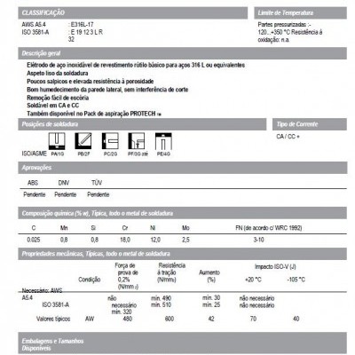 Lincoln Electric Eletrodo Aço Inox LINOX 316L