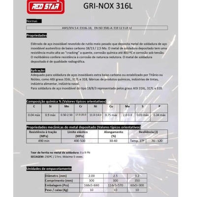 REDSTAR Eletrodo Aço Inox 316L