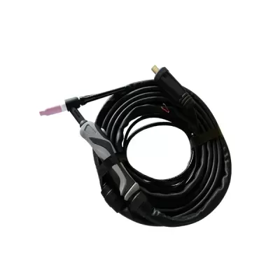 Cabo preto enrolado com pegador cinza e preto com ponta rosa