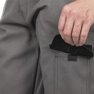 Calças de trabalho cinzentas com bolso lateral e velcro preto