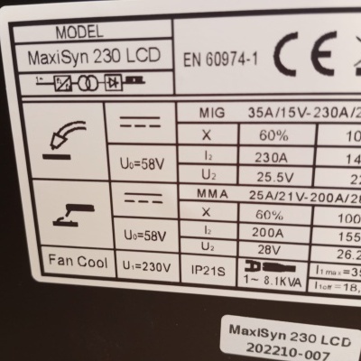 Maquina Semi-automática monofásica RedStar MaxiMIG 230 SYN LCD Multiprocesso
