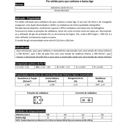 RED STAR Fio Arame Sólido SG2 ER-70S-6 Bobine 15 Kg