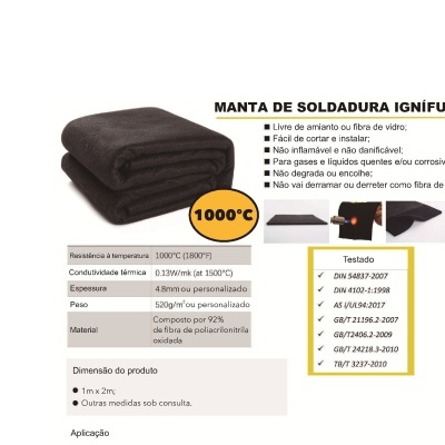 Manta de Soldadura Ignifuga 1000ºC 2000x1000 mm