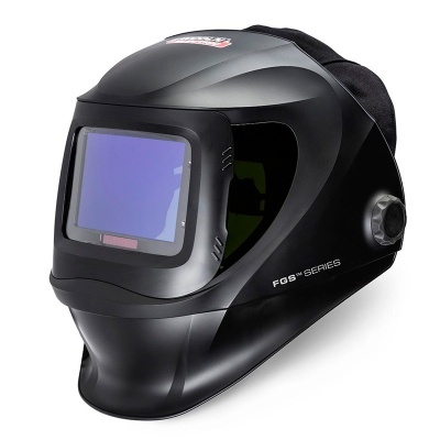 Capacete de proteção preto para soldadura com visor azul e texto FGS SERIES