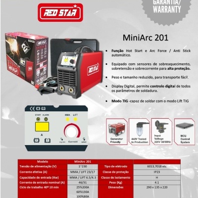 RedStar Inverter MiniARC 201 p/ MMA/SER
