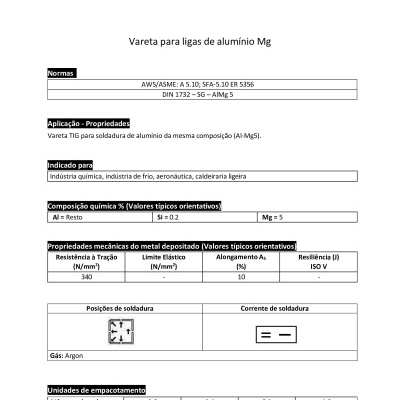 Vareta TIG Alumínio AlMg5- 5kg