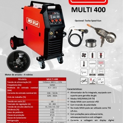 Maquina Multiprocesso de 400V (MIG/SER/TIG) MIG MULTI 400 C