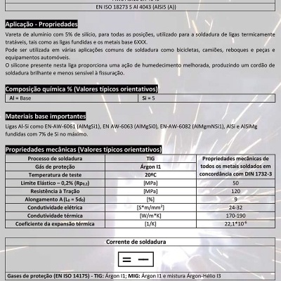 Vareta TIG Alumínio AlSi5- 5kg