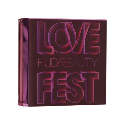 Paleta de maquilhagem HUDA BEAUTY LOVE FEST em embalagem roxa e rosa