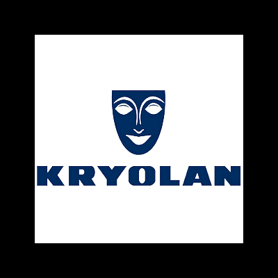 Logótipo azul da KRYOLAN com máscara estilizada e texto