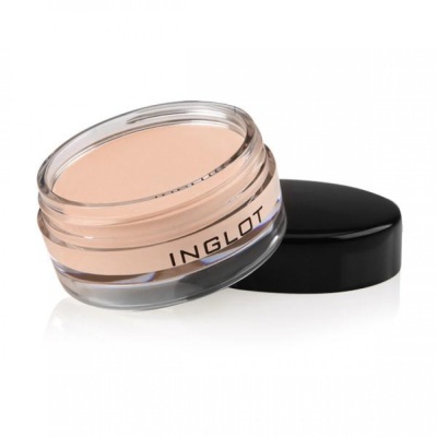 Pote transparente com creme bege claro e tampa preta ao lado, marca INGLot