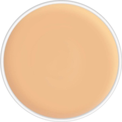 Frasco redondo aberto com creme bege claro e textura lisa