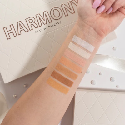 Paleta de sombras HARMONY com seis tonalidades aplicadas no braço