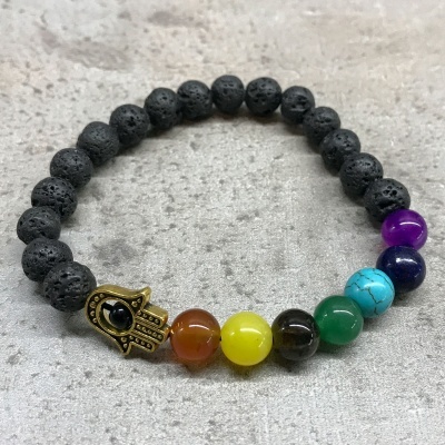 Pulseira Pedra de Lava hamsa - Chakra