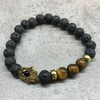 Pulseira Pedra de Lava Hamsa - Olho de Tigre