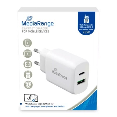 Carregador USB + USB-C 25W Fast Charger Mediarange