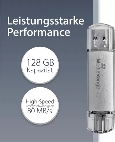 MEDIARANGE PENDRIVE 124GB USB-A + USB- TYPE-C
