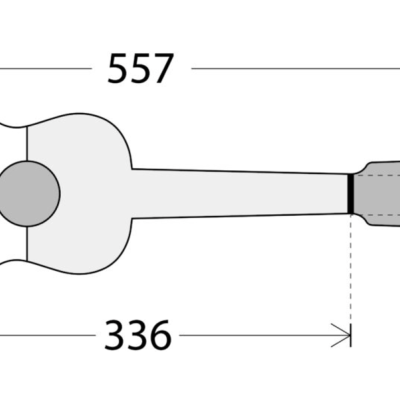 Desenho técnico de um violão com dimensões em milímetros