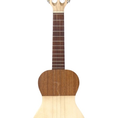 Guitarra portuguesa de madeira clara e escura com seis cordas