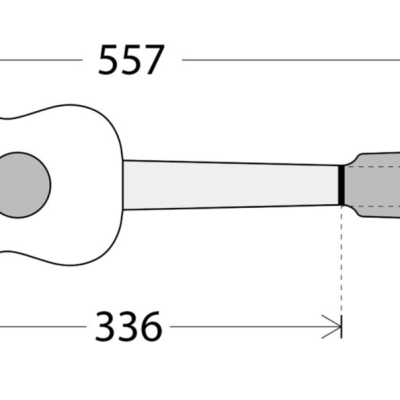 Desenho técnico de violão com medidas em mm