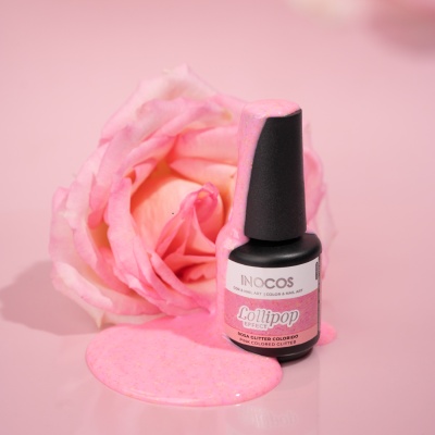 Esmalte Semipermanente INOCOS Efecto Lollipop Rosa Glitter Colorido