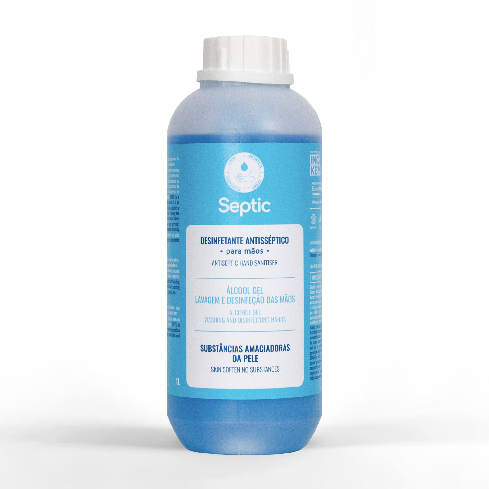 Desinfetante de mãos - Septic Frasco azul de desinfetante antisséptico para mãos com etiqueta azul e branca