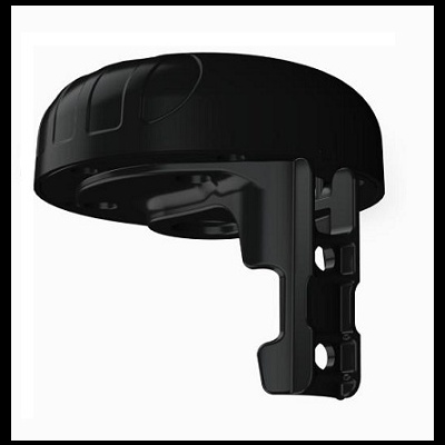 Componente plástico preto circular com suporte articulado