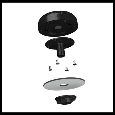 Conjunto de peças para montagem, incluindo peças pretas e parafusos prateados