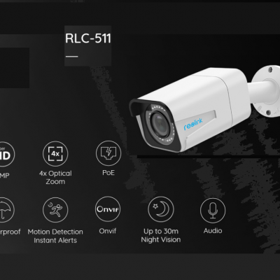 Reolink RLC-511 super HD 5M- Câm. IP e PoE. Zoom óptico 4X