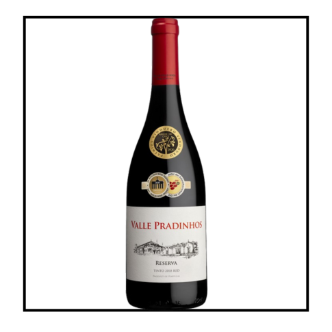 Valle Pradinhos Reserva (75cl) Garrafa de vinho tinto Valle Pradinhos Reserva com rótulo branco e tampa vermelha