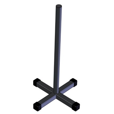 Poste vertical cinza com base preta em forma de cruz