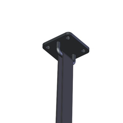 Suporte metálico de teto preto com base quadrada e orifícios para fixação