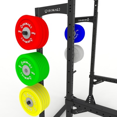 Suporte metálico com pesos de ginásio coloridos IRONAGE