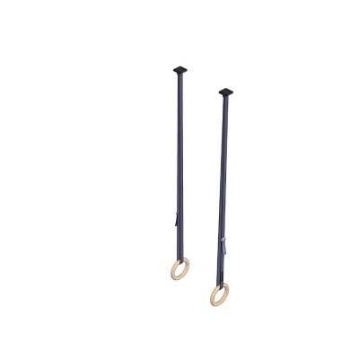 Par de argolas de ginástica com correias pretas e argolas de madeira