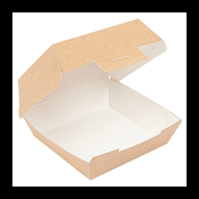 Caixa de cartão castanha para take-away aberta