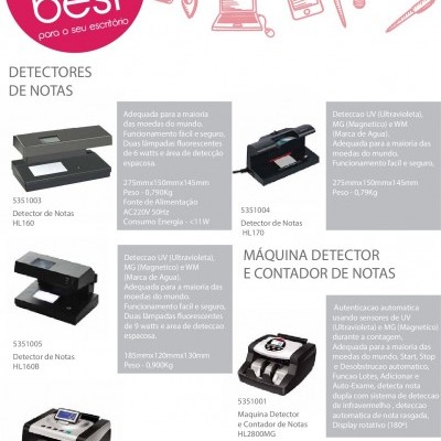 Catálogo Smart de detectores e contadores de notas com imagens e descrições técnicas