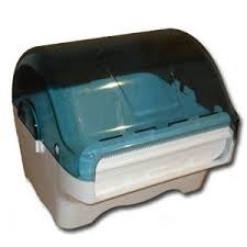 Dispensador automático de papel branco com tampa azul transparente fosca